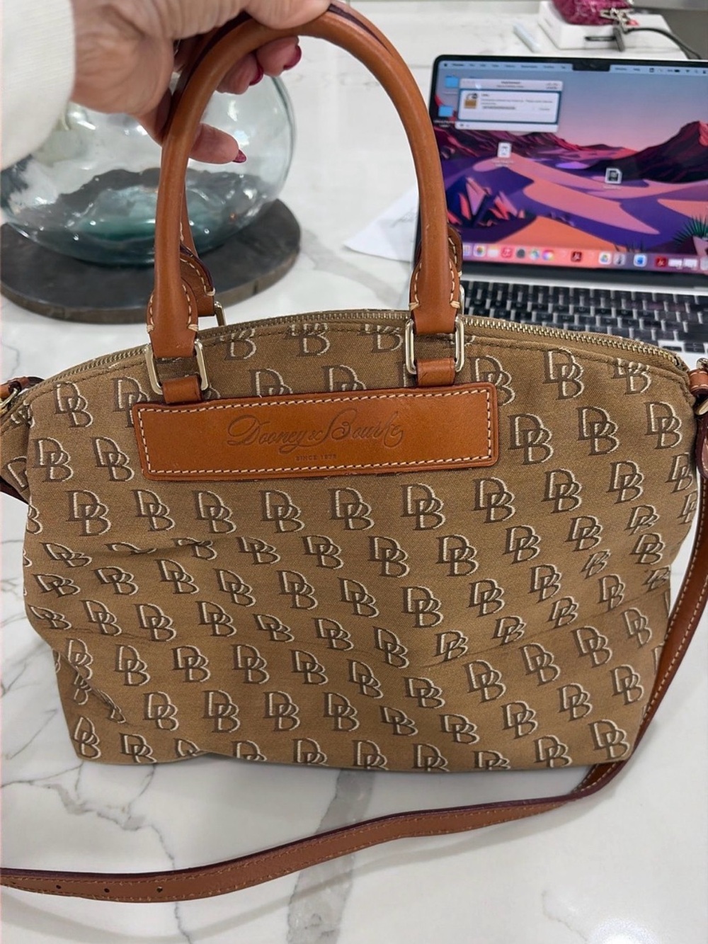 Dooney & Bourke Tan/Tobacco Signature DB Logo Satchel